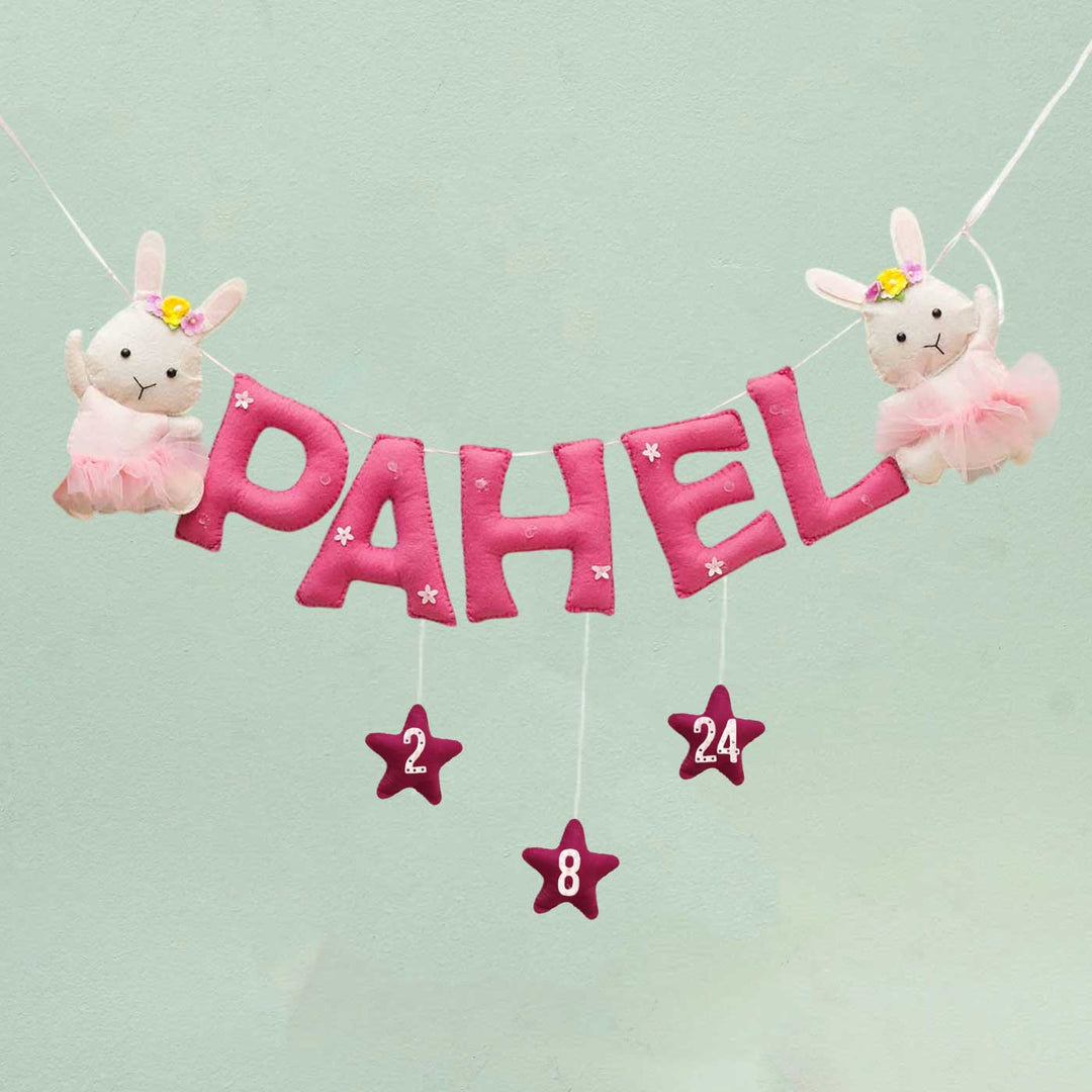 Personalized Handmade Bunny Theme Felt Bunting - Hanging Letter and Star Garland Display