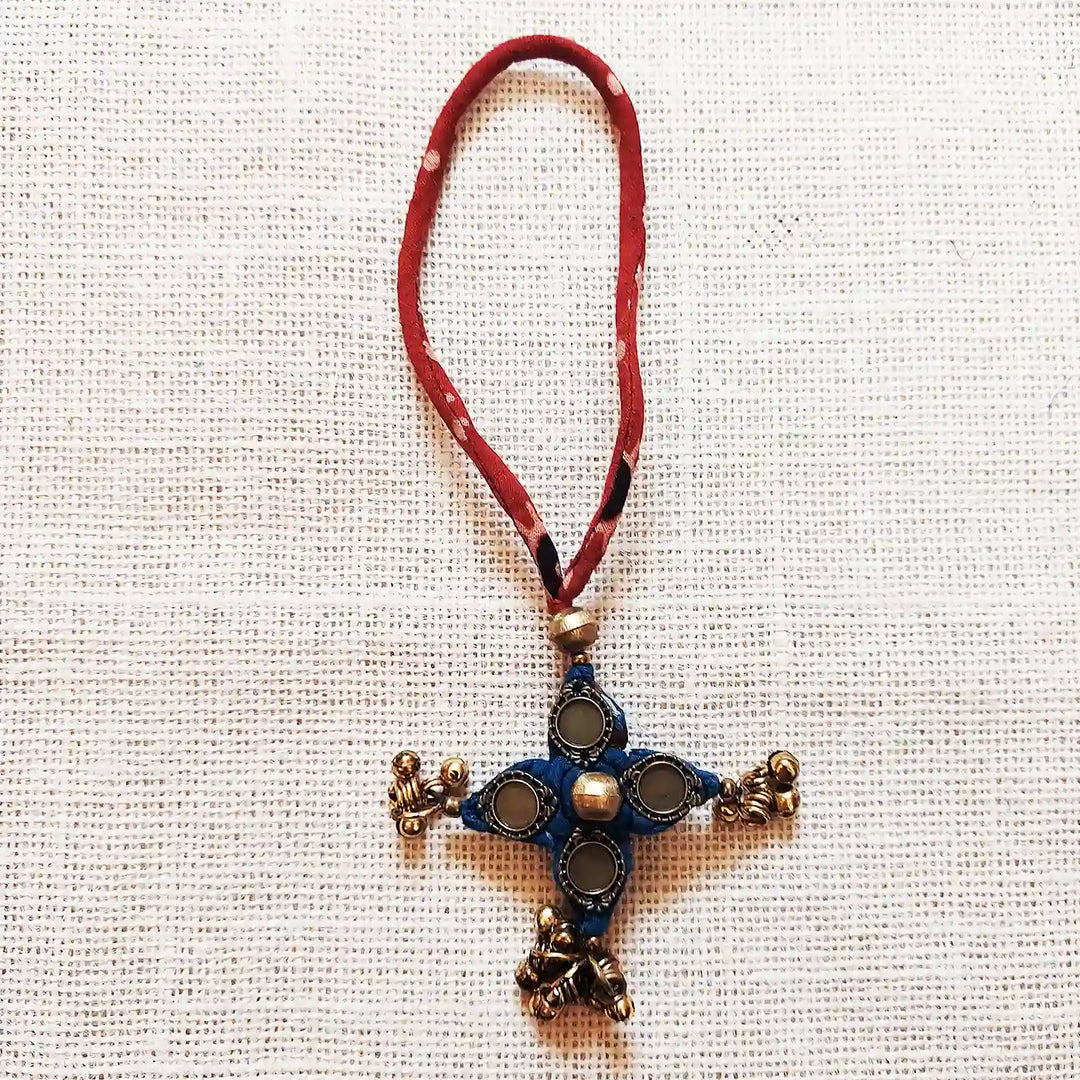 Handmade Dori Work And Ghungroo Bhaiya Bhabhi Rakhi With Roli Chawal Set Of 2 - Front View of Pendant Piece