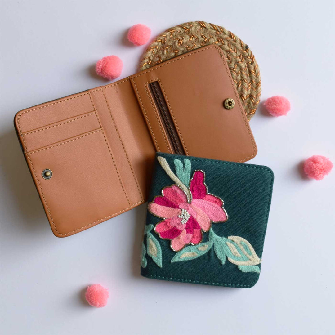 Handmade Embroidered Anisa Flower Design Canvas Wallet
