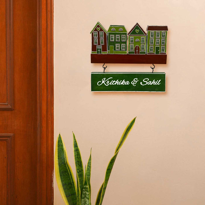 Personalized Green Miniature House Wooden Name Plate