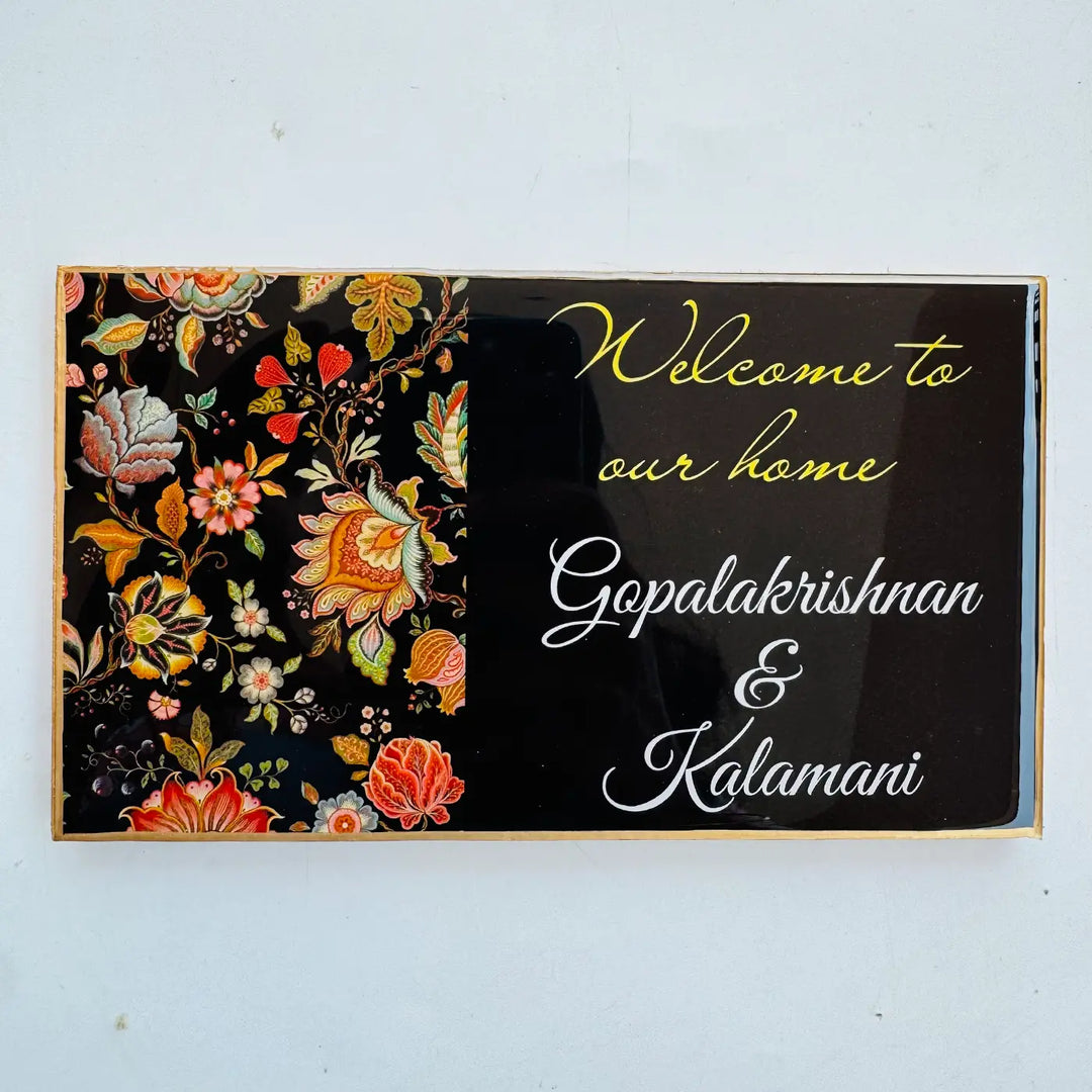 Black Floral Personalized Printed Rectangle Resin Name Plate