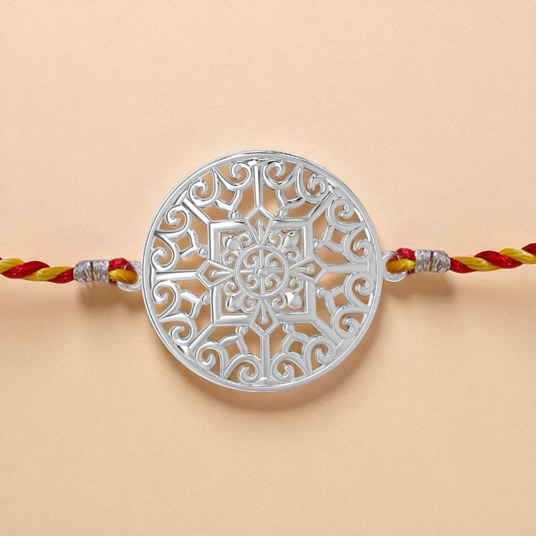 Handmade Odisha Filigree Design Silver Rakhi For Brother - Close-up of Pendant Detail