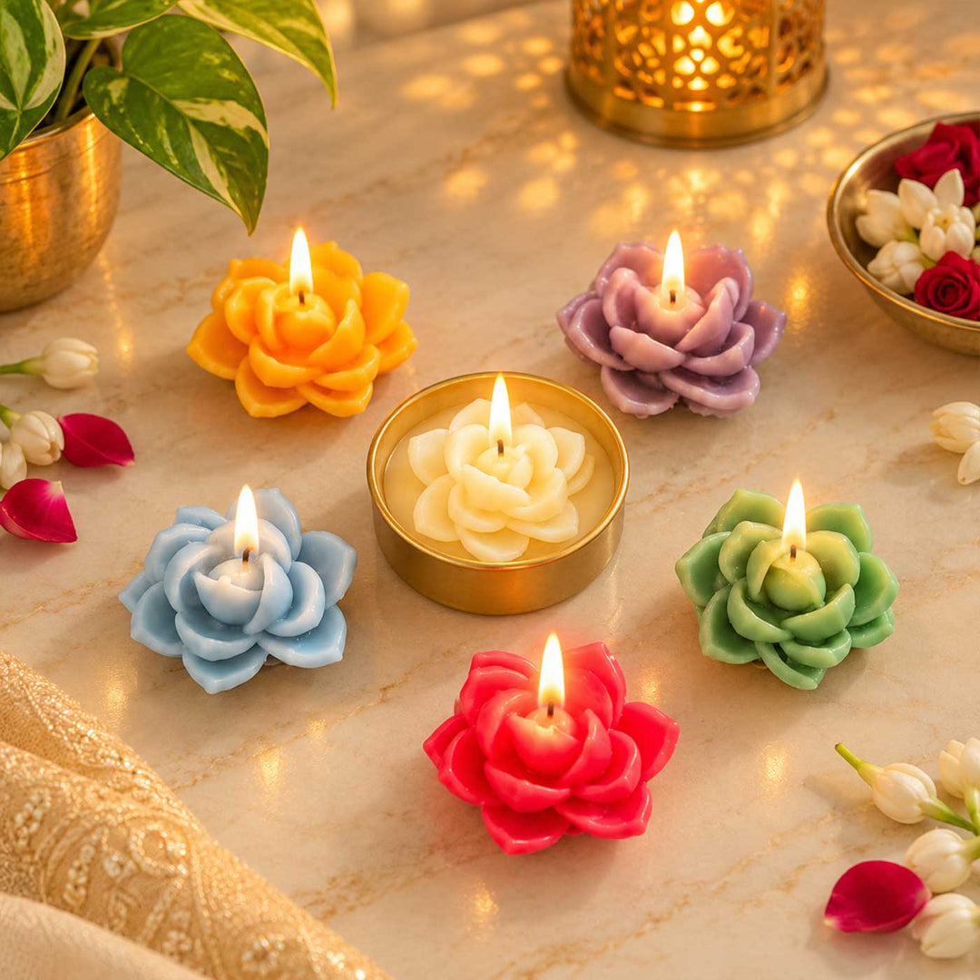 24 pc | Handmade Lotus Soy Wax Candle With Metal Holder