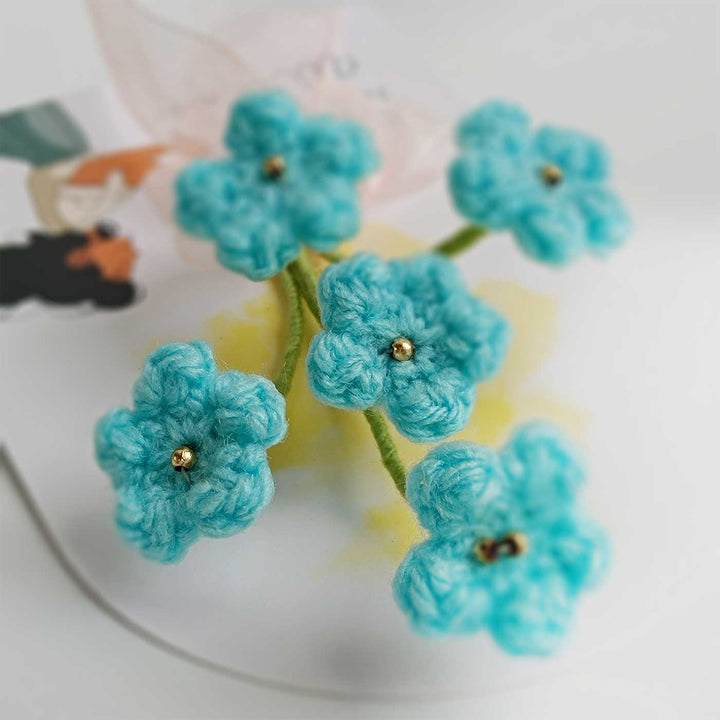 Handmade Crochet 3D Blue Floral Greeting Card