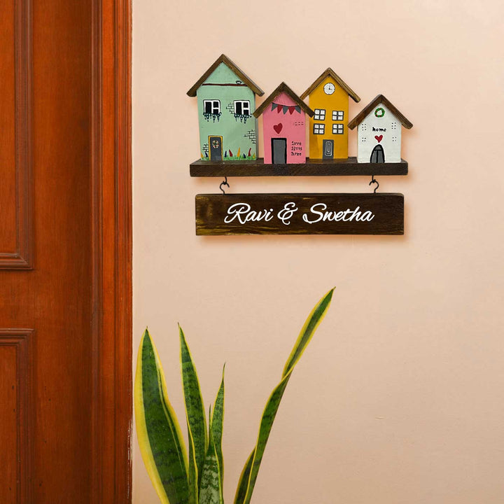 Personalized Pastel Miniature House Wooden Name Plate