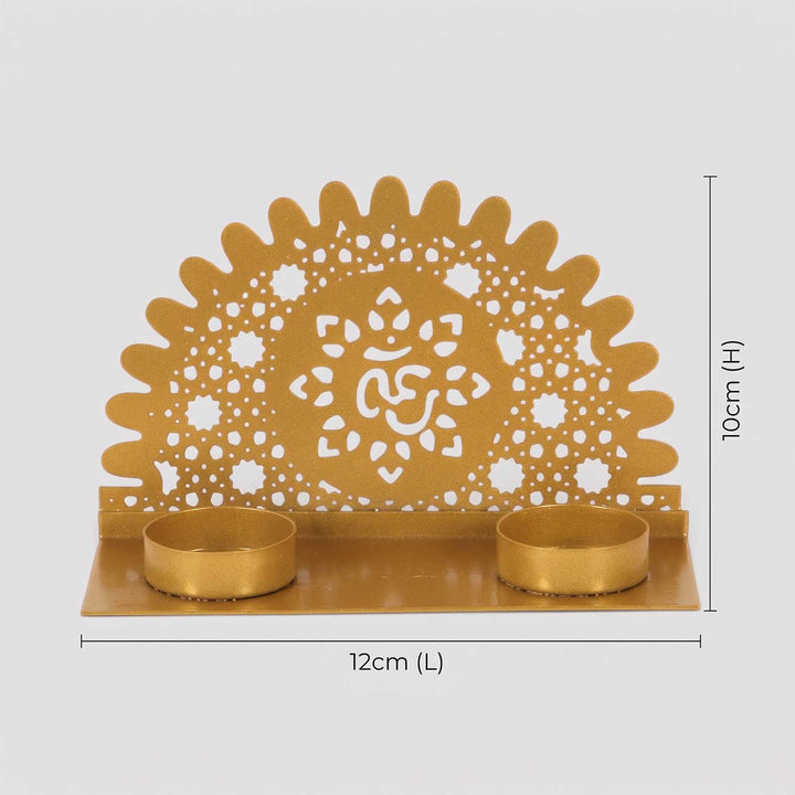 Handmade Om Motif Metal Tealight Holder For Pooja Room Decor