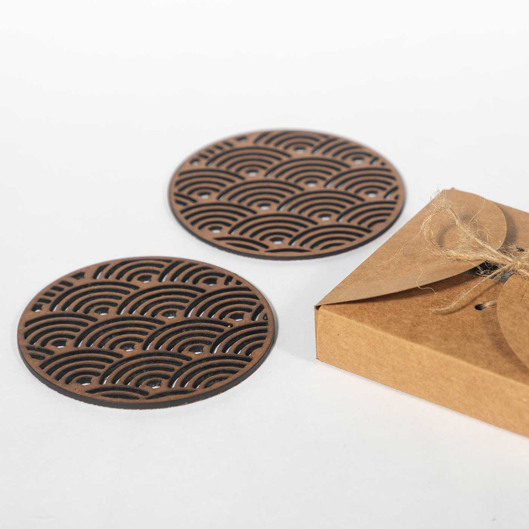 Japanese Wave Zen-Inspired Laser Art MDF Coaster Set  | Set of 6