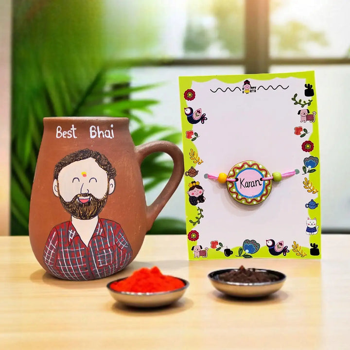 Photo Personalized Terracotta Rakhi Hamper | Includes 1 Mug, 1 Rakhi