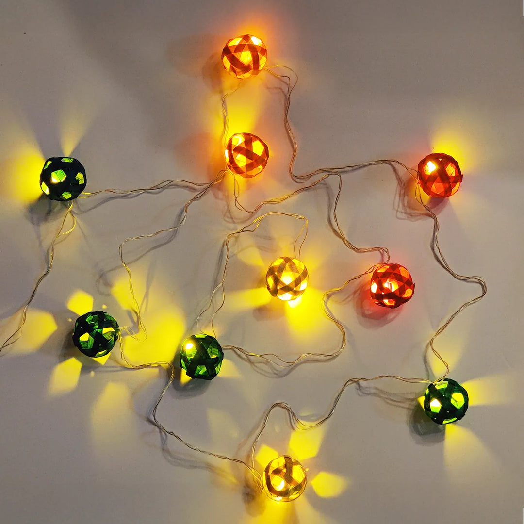Multicoloured Star Full Moon Eco-Friendly Handmade Woven Bamboo Fairy Light | 3 meters