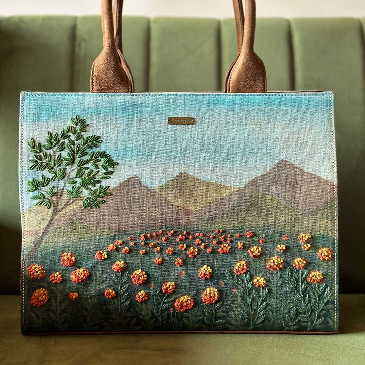 Personalized Hand-Painted & Embroidered Marigold Tote Bag