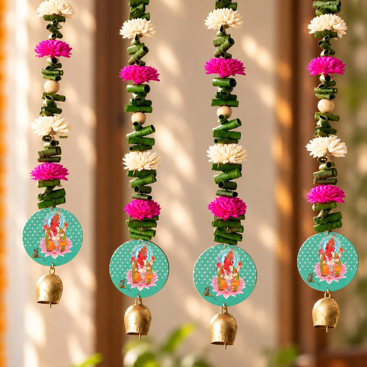 2 Pc | Handmade Teal Ganesha Shola Flower & Bay Leaf Hanging