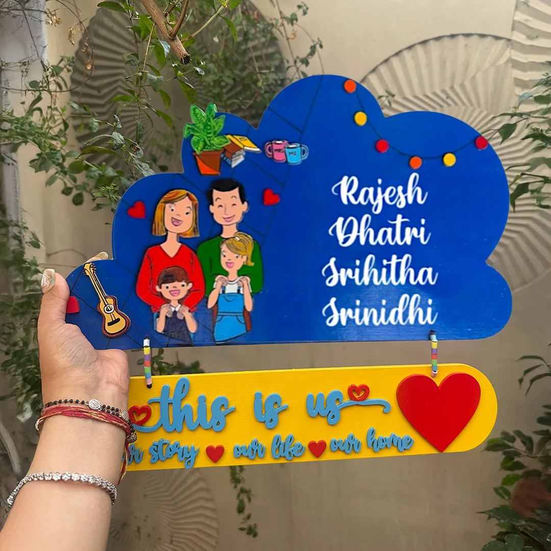 Personalized Cloud Shaped MDF Wood Name Plate For Family