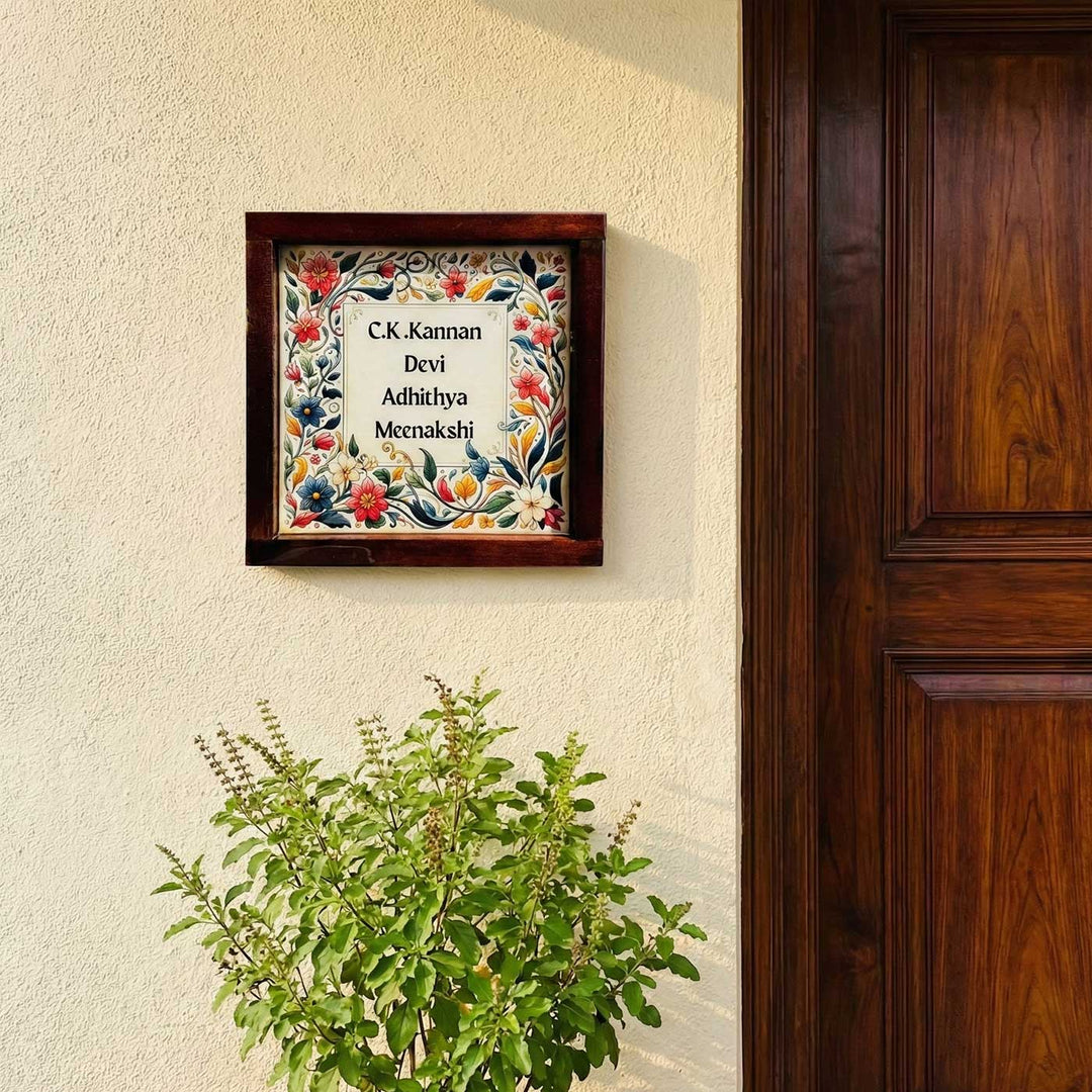 Multicolor Floral Personalized Framed Square Resin Name Plate