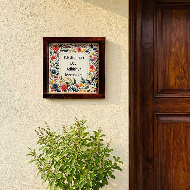 Multicolor Floral Personalized Framed Square Resin Name Plate