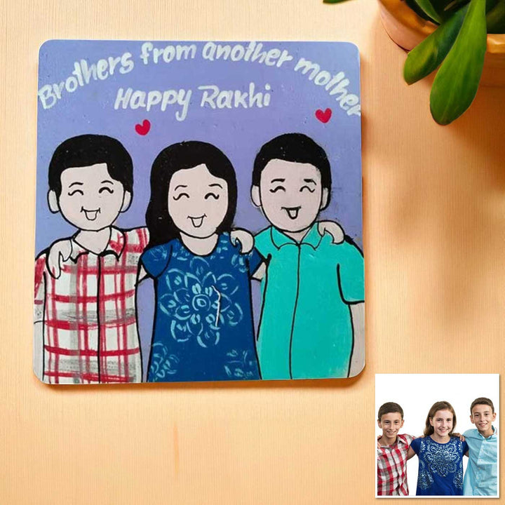Photo Personalized Hand-Painted Three Sibling Design Mdf Wood Fridge Magnet