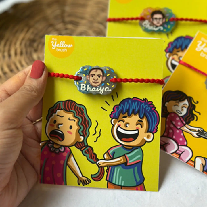 Photo Personalized Hand-Painted Pop Art Illustrated Caricature Rakhi Hamper | Includes 1 Mug, 1 Rakhi