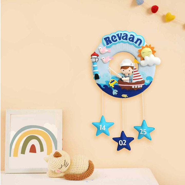 Personalized Fishing Theme Felt Kids Name Plate - Hanging on Nursery Wall Display