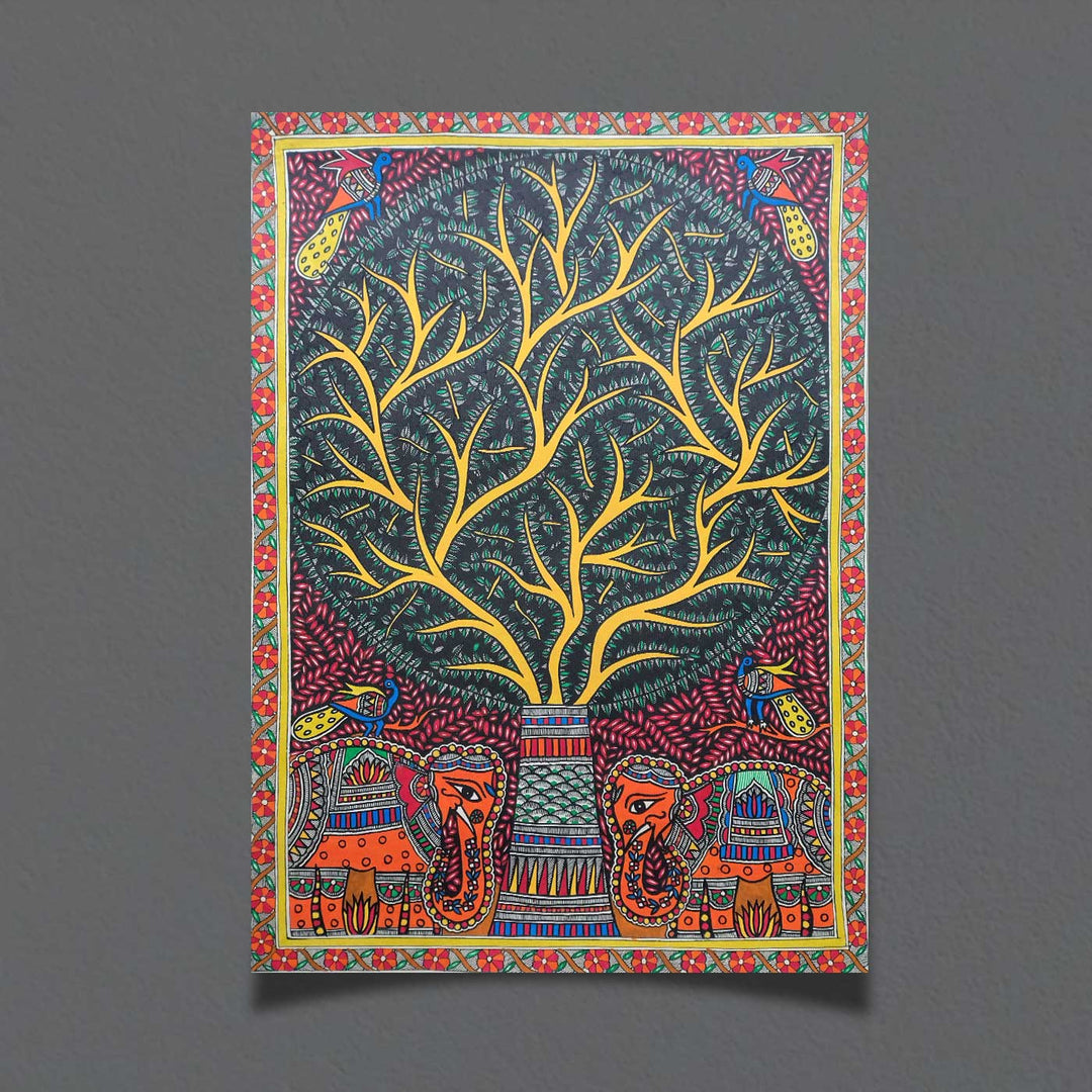 22 x 30 Inch | Tree Of Life | Original Hand Painted Madhubani Painting | Natural Pigments On Paper