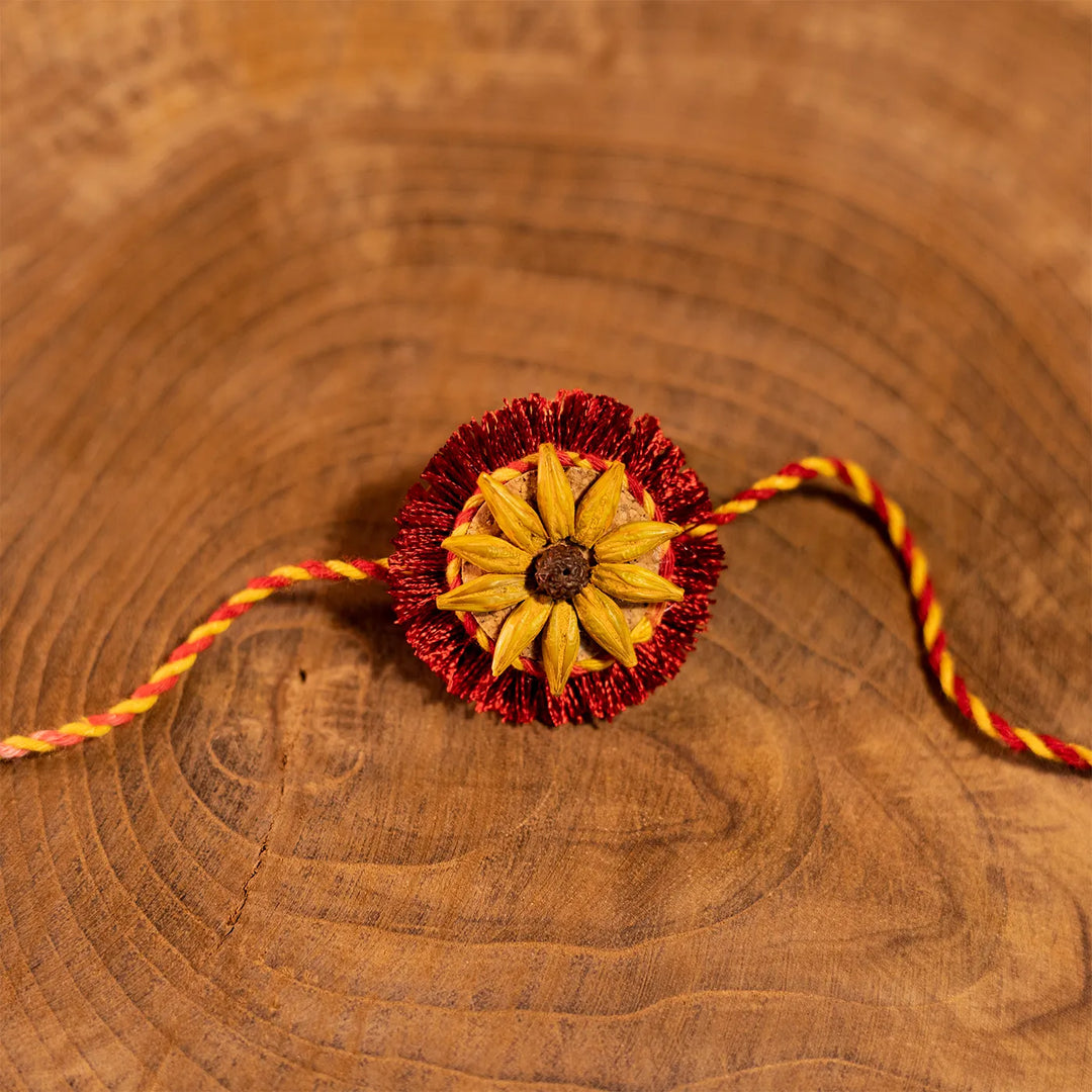 Akkad Bakkad Plantable Handmade Cork Sibling Rakhi Hamper With Roli Chawal - Detailed Rakhi center close-up
