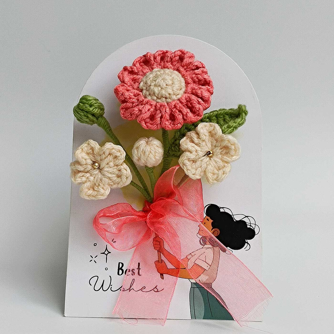 Handmade Crochet 3D Pink & Cream Floral Greeting Card