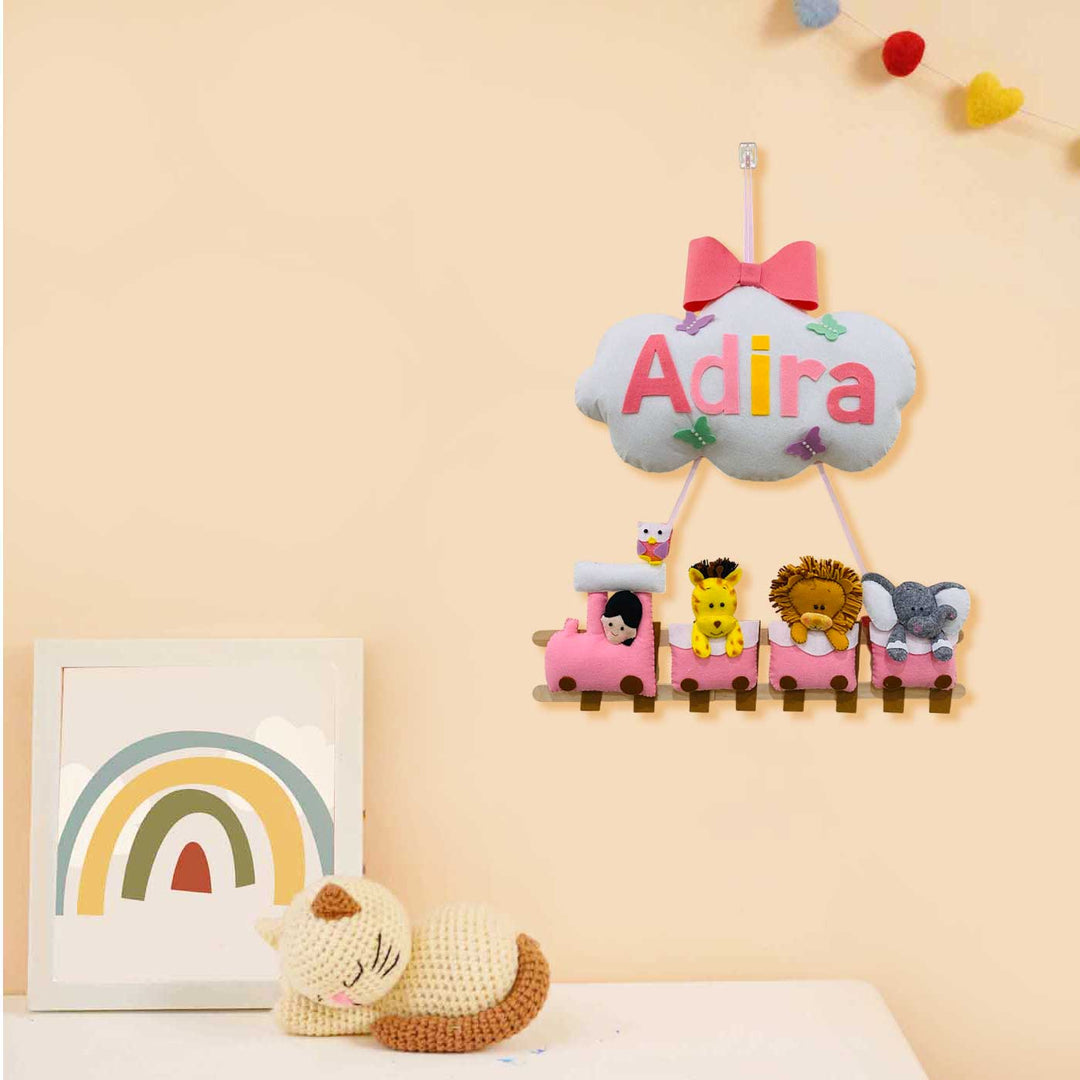 Personalized Handmade Animal Train Theme Felt Kids Name Plate