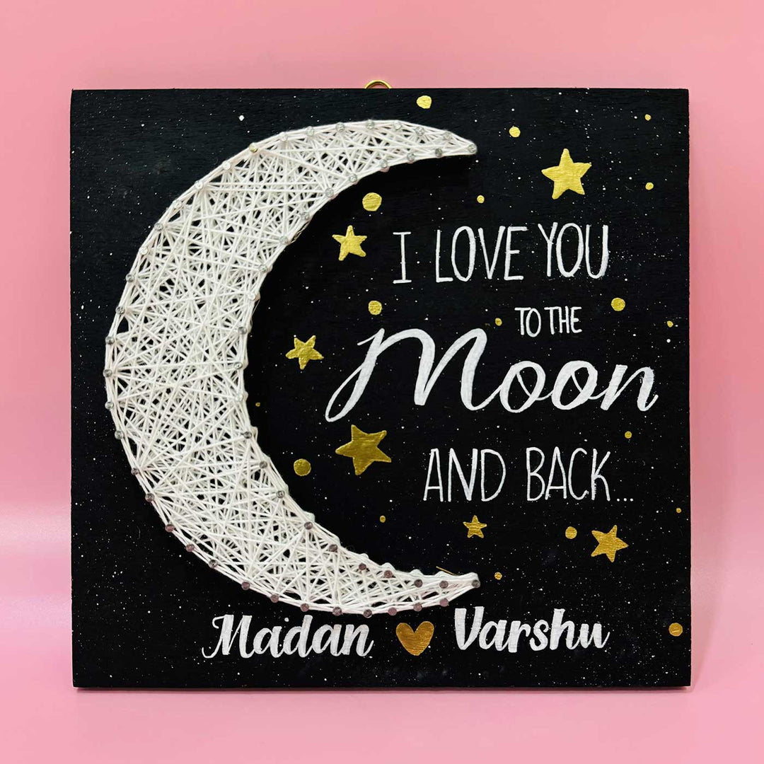 Customized Handmade String Art Moon Theme Wooden Decorative Plaque With Light
