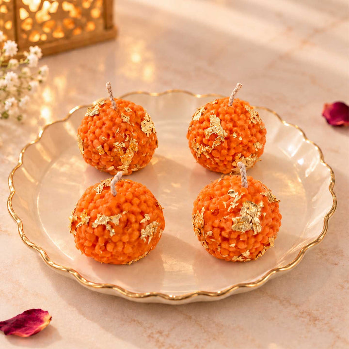 4 pc | Handmade Ladoo Mithai Vanilla Scented Soy Wax Candle