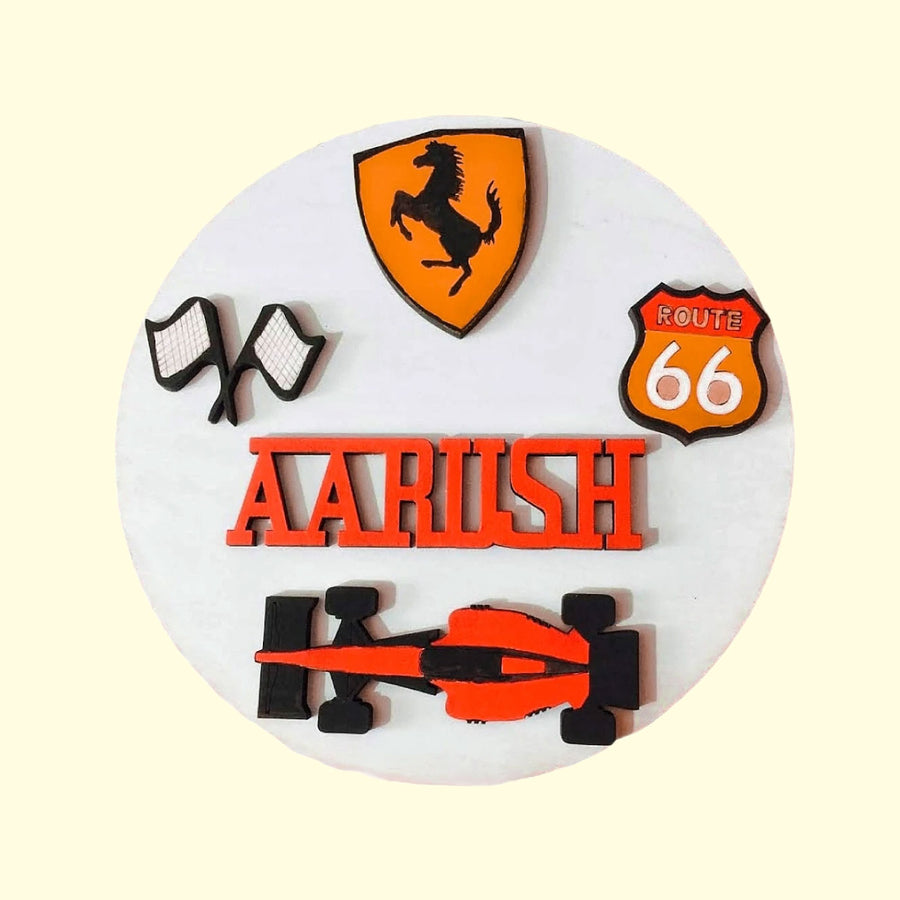 Racing Cars Theme Kids Name Plate - Name Personalization and Assorted Pieces Front View