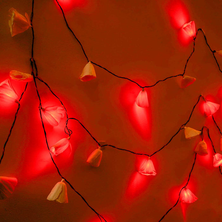 10m, 40 Bulbs | Handmade Red Sholapith Flower String LED Fairy Light
