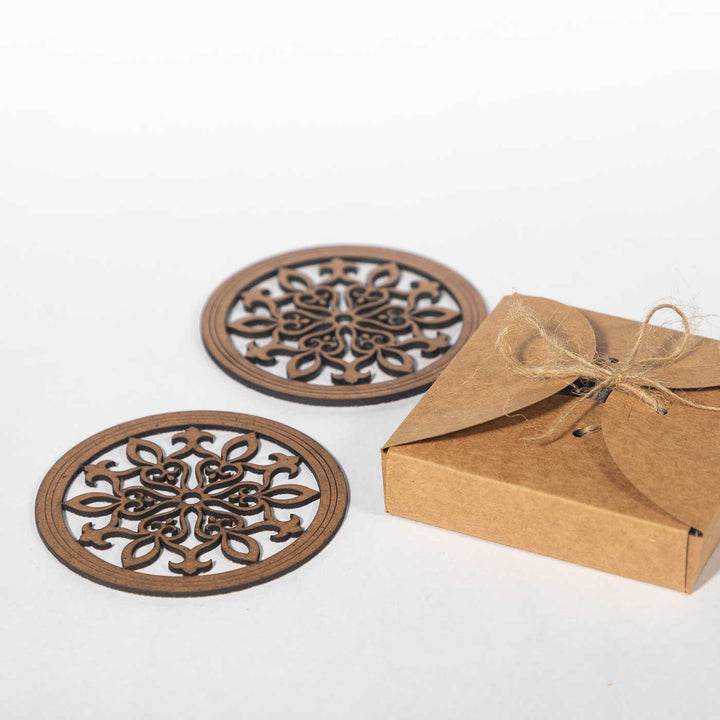 Snowflake MDF Sleek Elegant Laser Cut Coaster Set | Set Of 6