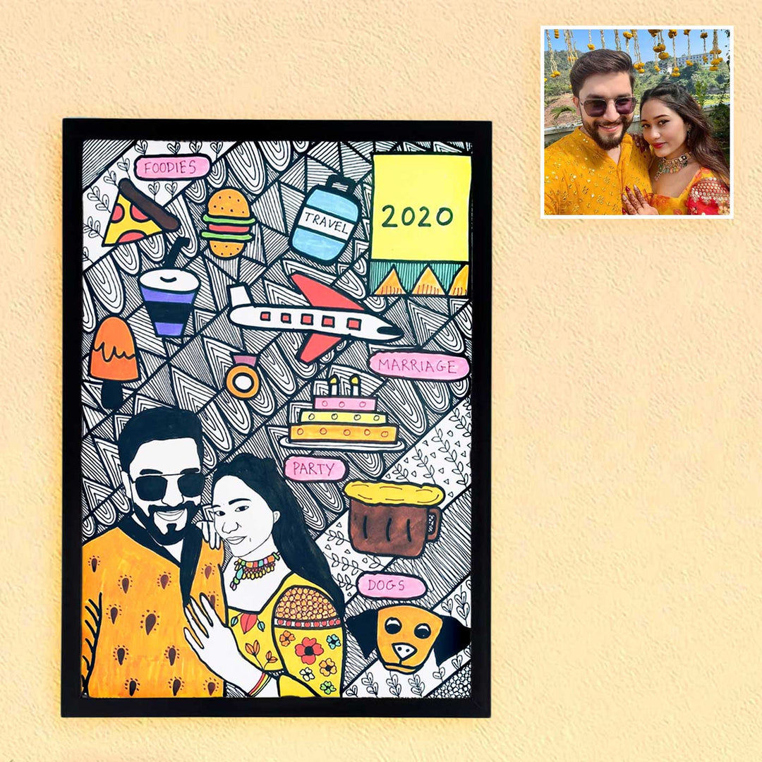 Photo Personalized Doodle Art Couples Multicolour Decorative Plaque