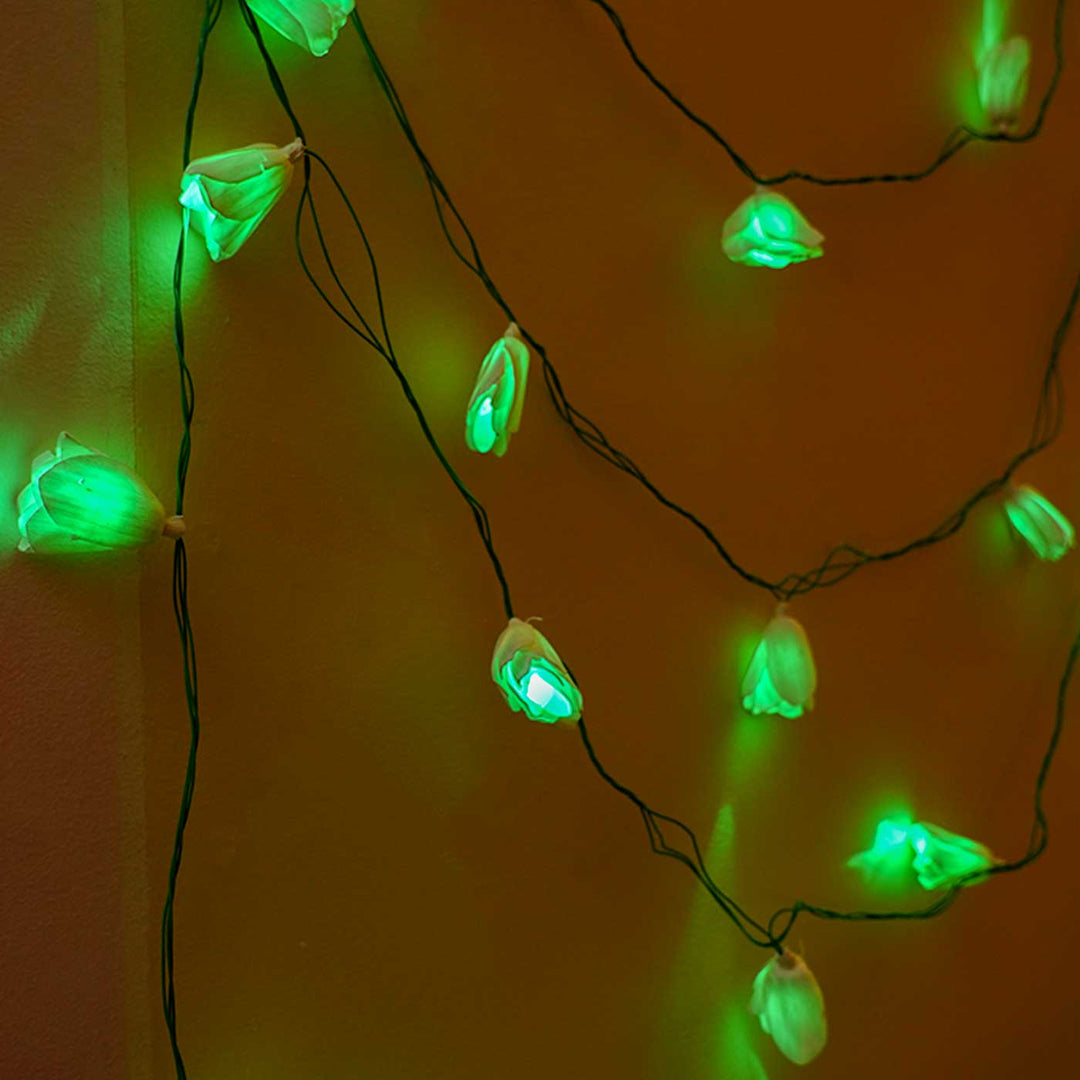 10m, 40 Bulbs | Handmade Green Sholapith Flower String LED Fairy Light