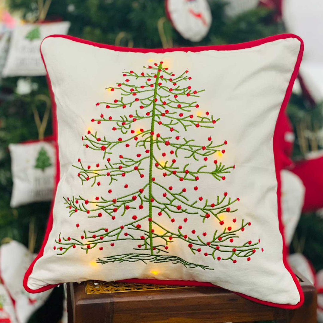 Handmade Cotton Embroidered Cushion Cover With Light