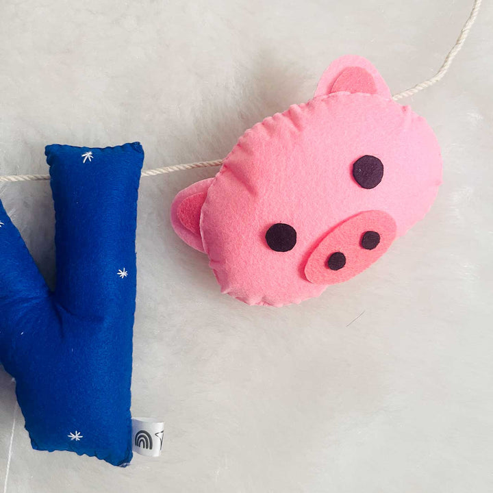 Handcrafted Personalized Animal Kingdom Bunting For Kids - Close-up Hanging Garland Detail