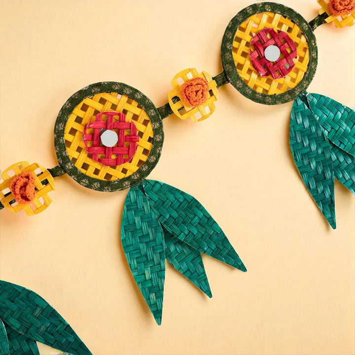 41 In | Multicoloured Mirror Embellished Eco-Friendly Handmade Woven Bamboo Hanging