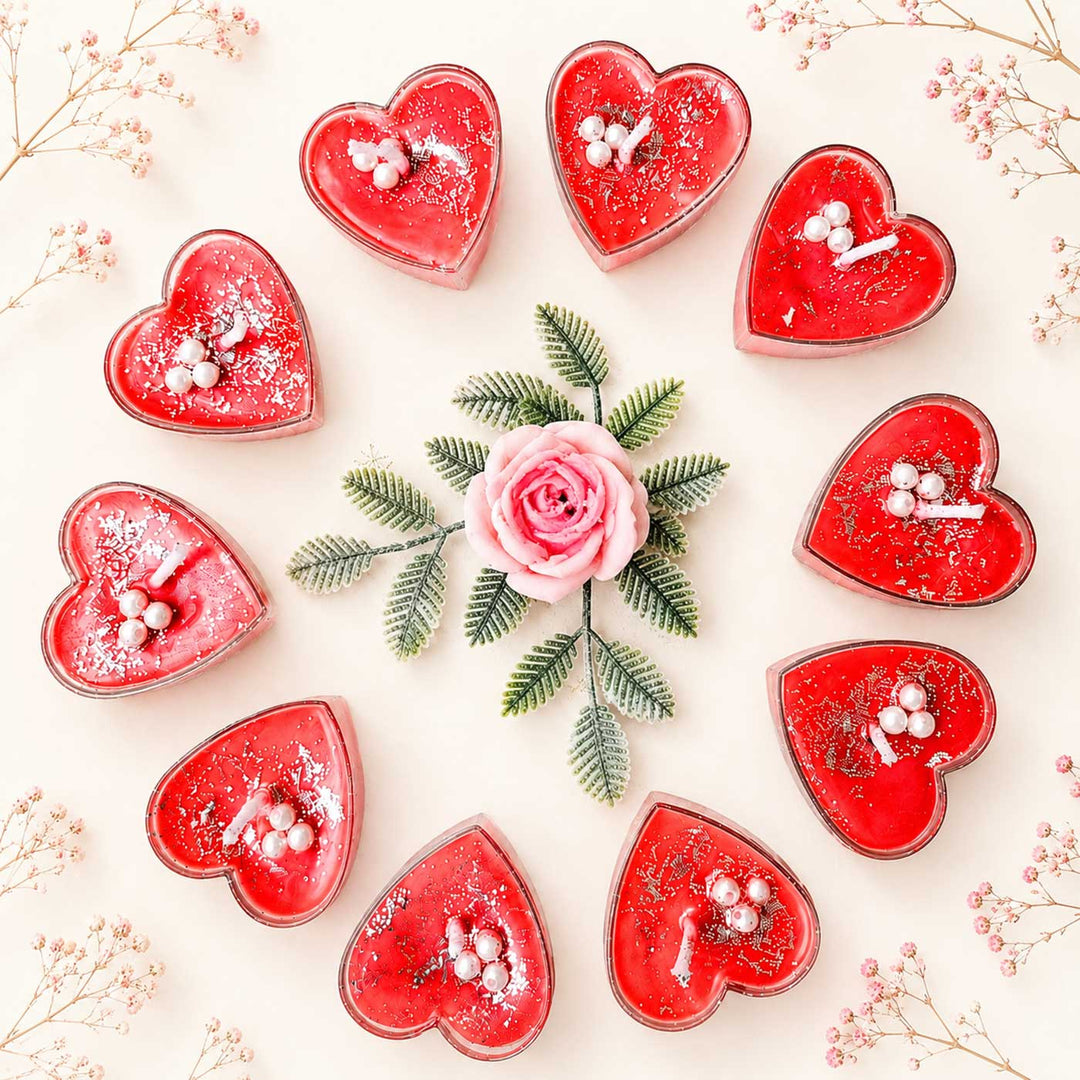 10 pc | Handmade Crimson Heart Rose Scented Soy Wax Tealight Candle