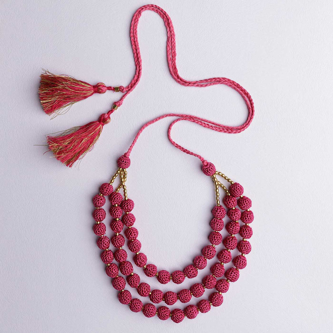 Handmade Crochet Magenta Roop Necklace
