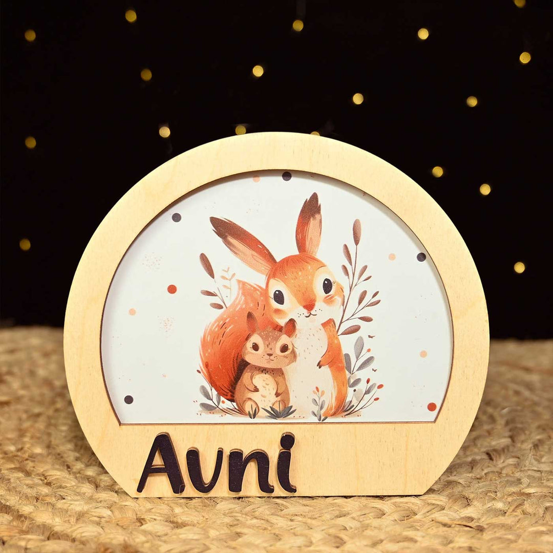 Personalized Squirrel Theme Wooden Table Lamp For Kids With 3D Letters