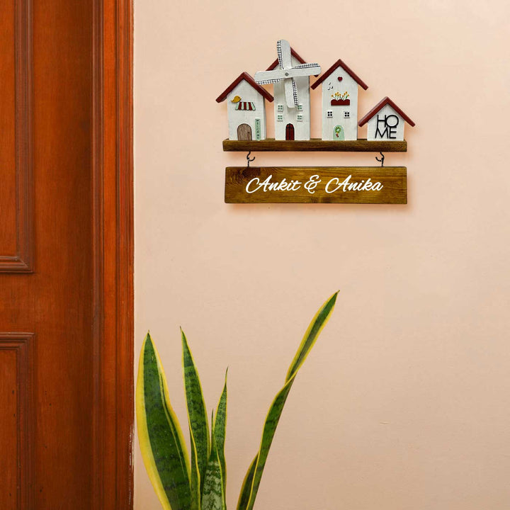 Personalized White Mini Windmill Theme Wooden Name Plate