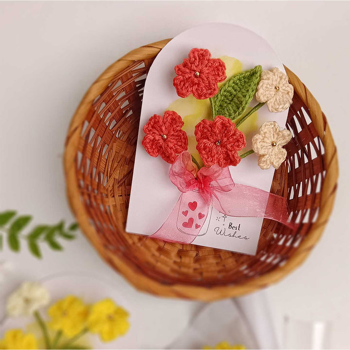 Handmade Crochet 3D Coral Blossom Greeting Card
