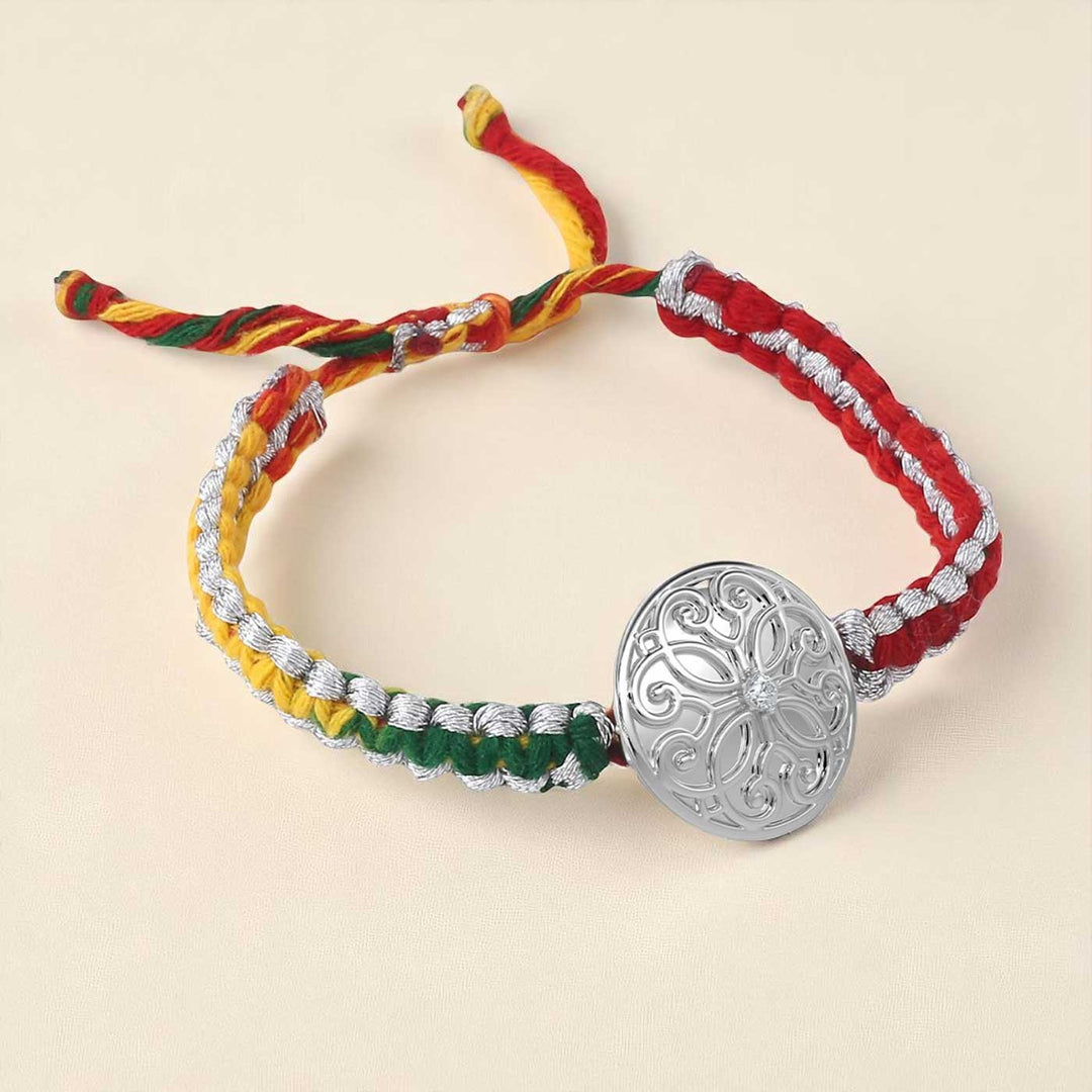 Handmade Swirl Design Silver Rakhi For Brother - Back View Showing Closure