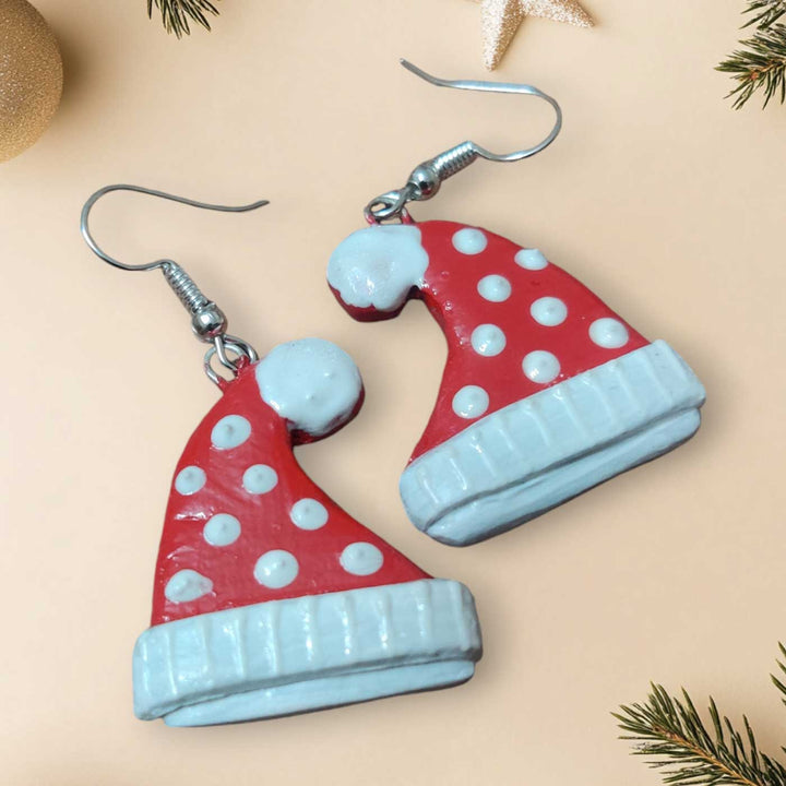 Handmade Santa Cap Clay Earrings | Secret Santa Gift Ideas