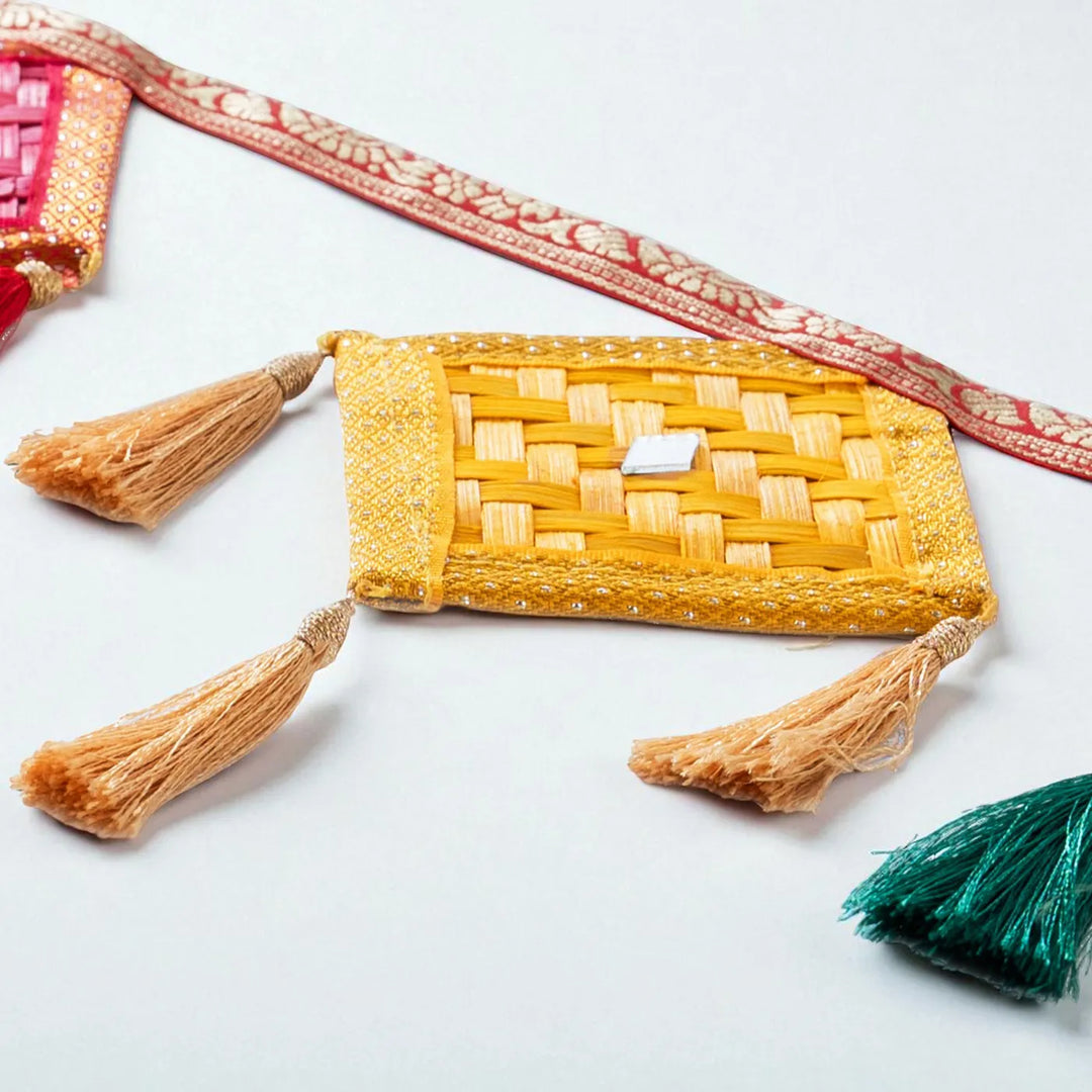 41 In | Multicoloured Kite Shaped Eco-Friendly Handmade Woven Bamboo Toran