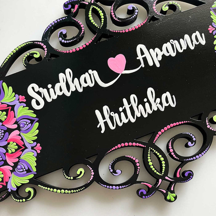 Personalized Handmade Dot Art Rectangle Mdf Wood Name Plate - Name Personalization Close-up (7)