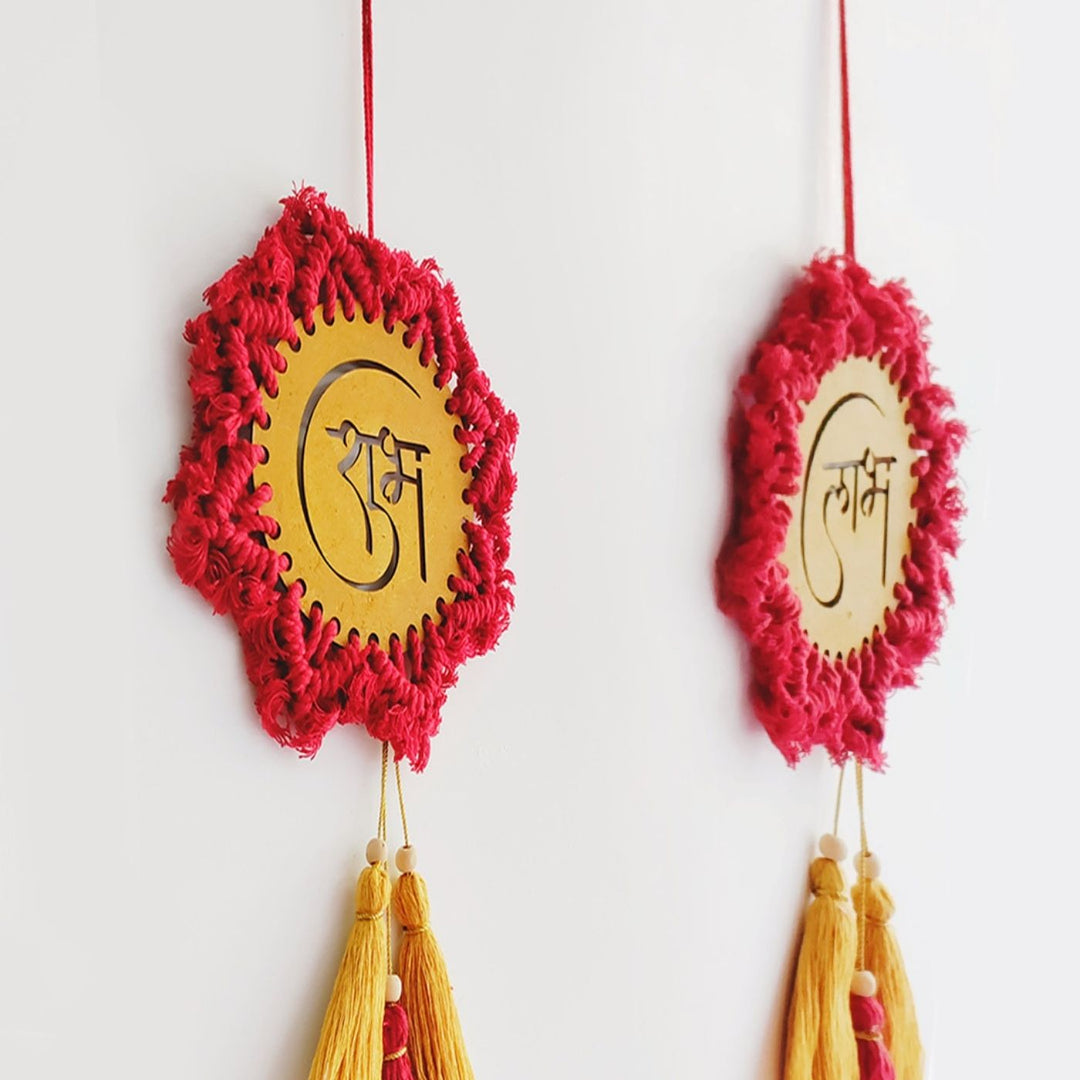 2 Pc | Handcrafted Shubh Labh Macrame Hanging