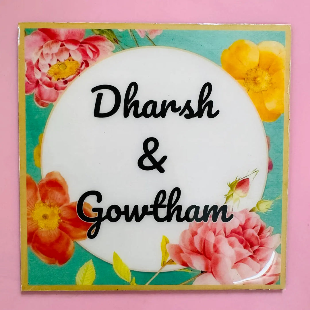 Multicolor Floral Personalized Printed Square Resin Name Plate