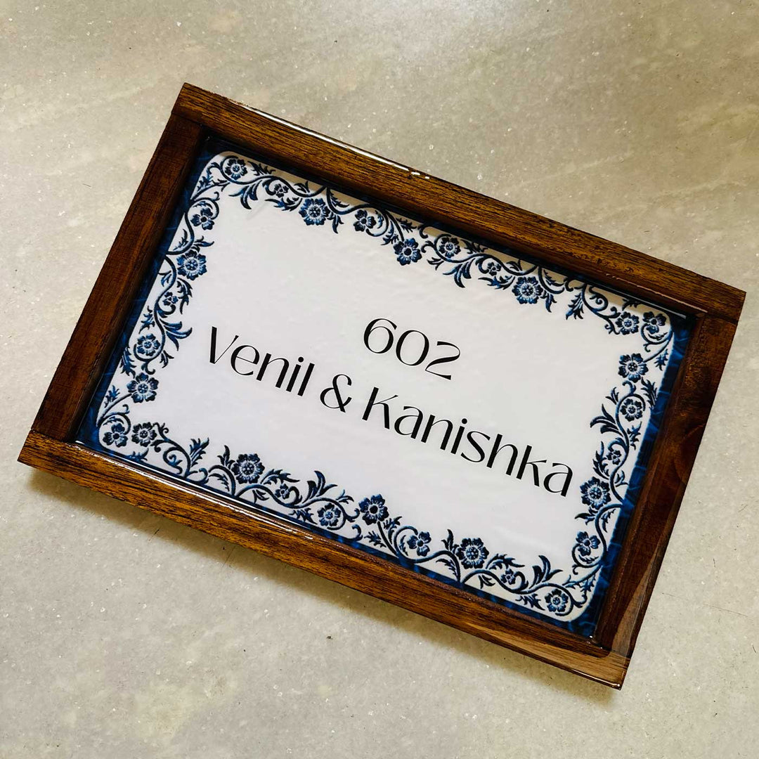Azure Bloom Vintage Personalized Resin Wooden Frame Name Plate