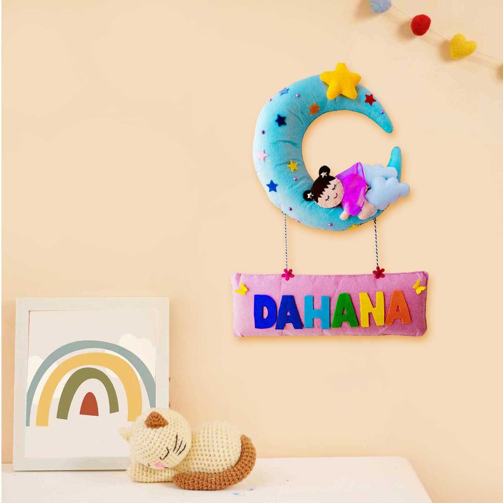 Personalized Moon Theme Felt Kids Name Plate 1 - Mounted on Wall with Name Personalization