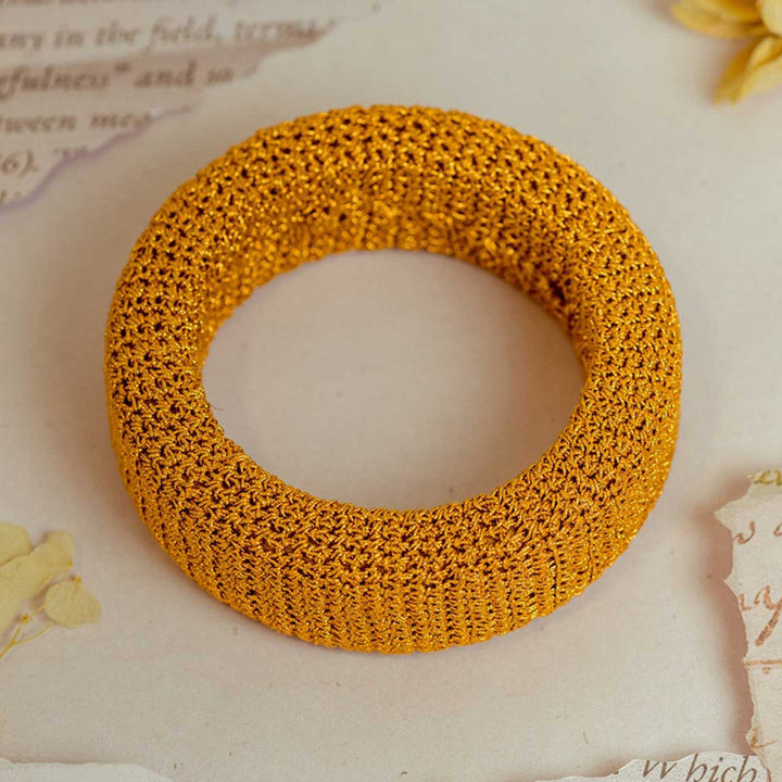 Handmade Crochet Rangat Mustard Zari Chunky Bangle