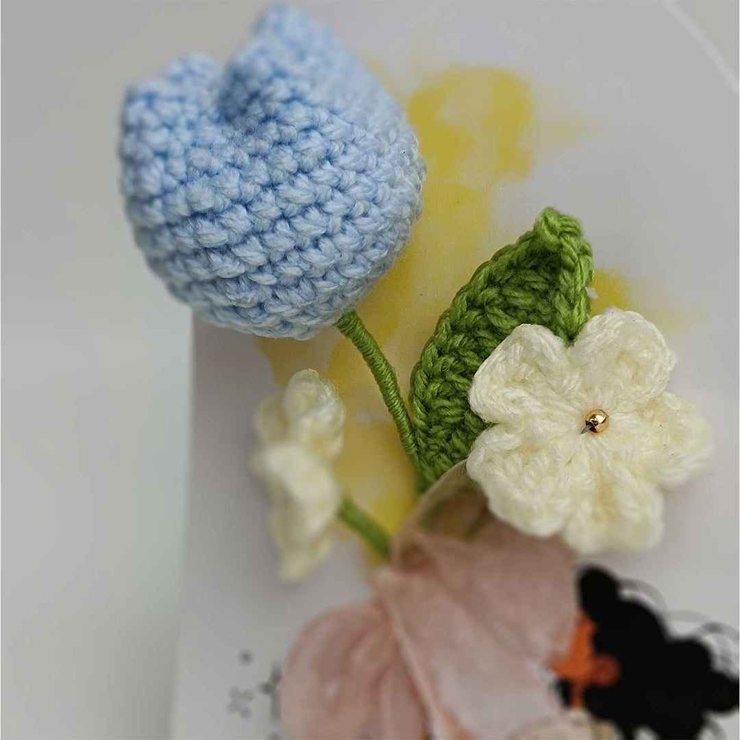 Handmade Crochet 3D Blue Tulip Greeting Card